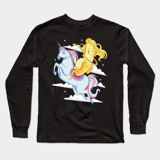 Heroic Banana With Long Hair Riding An Unicorn Long Sleeve T-Shirt